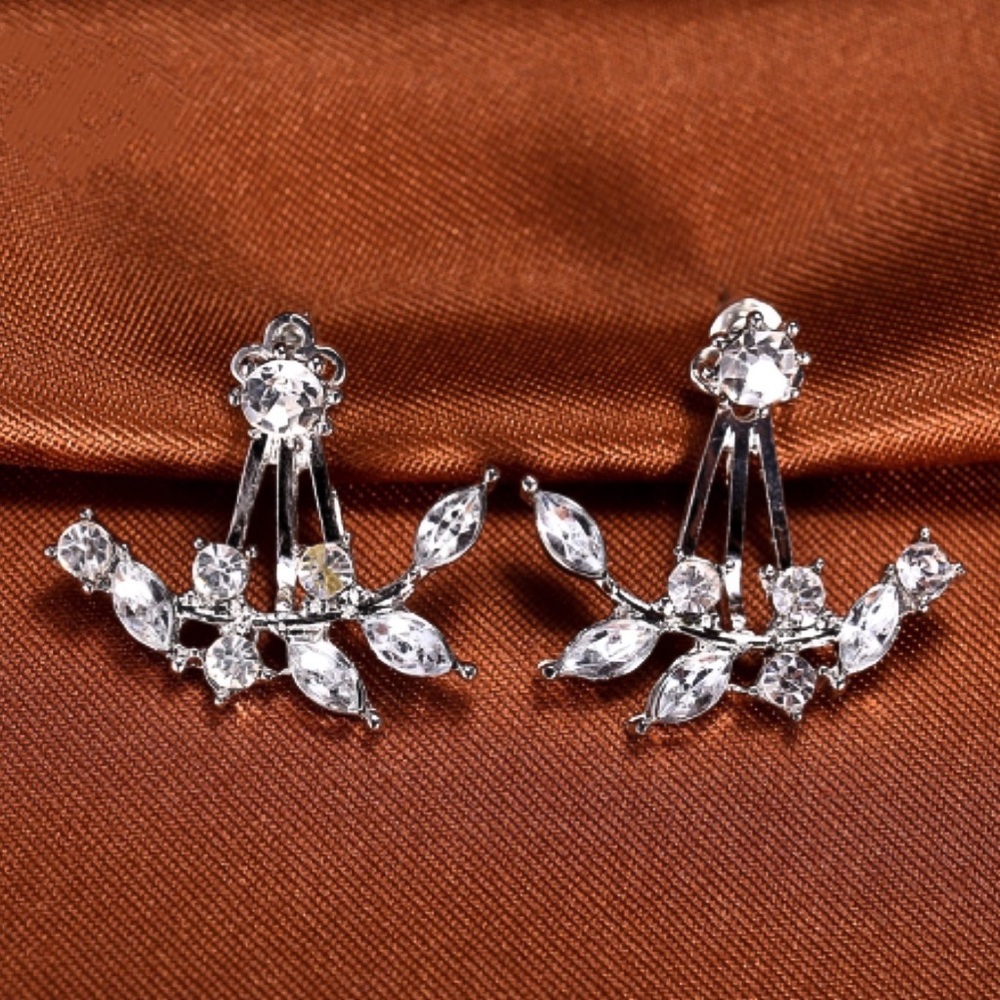 Silver & Crystal Studs w/Earring Jackets - Picture 5 of 7